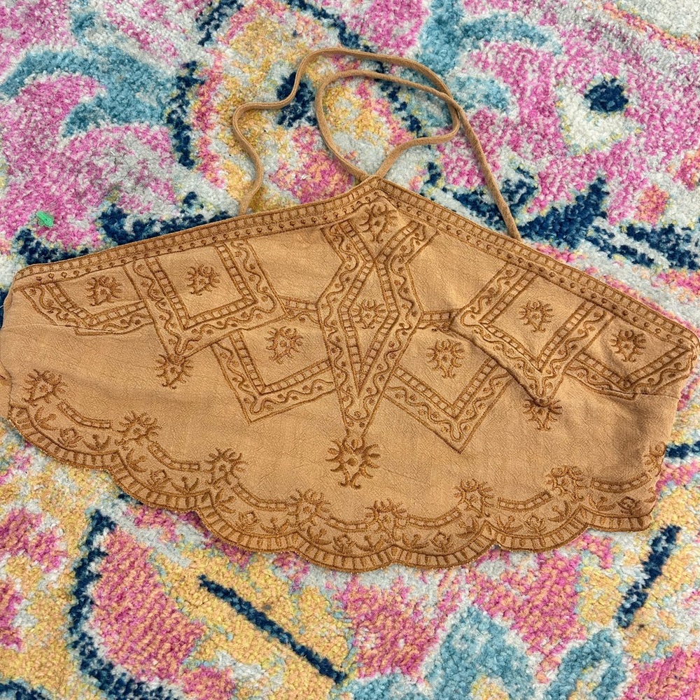 Bohemian Embroidered Tan Halter Top
